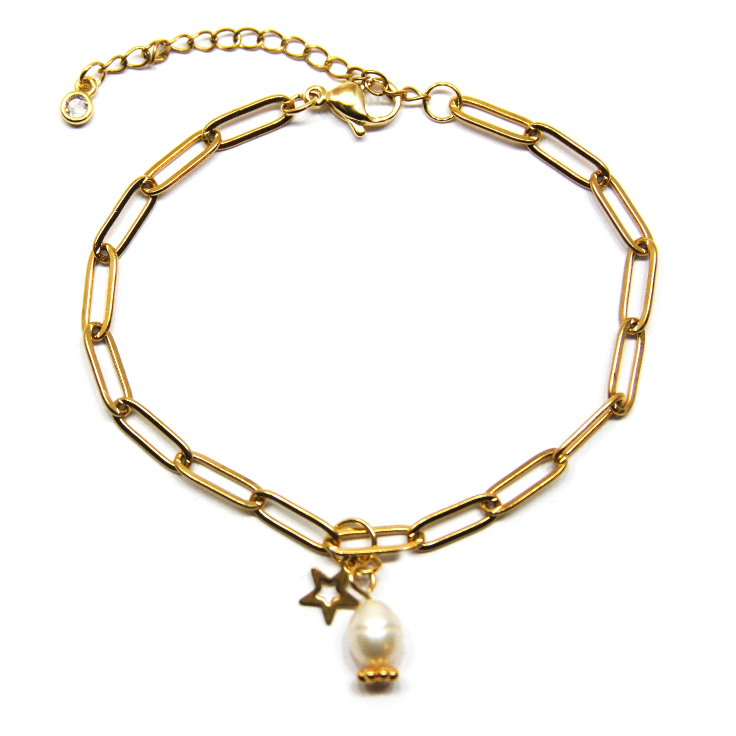 Armband, Paperclip schakel met zoetwaterparel