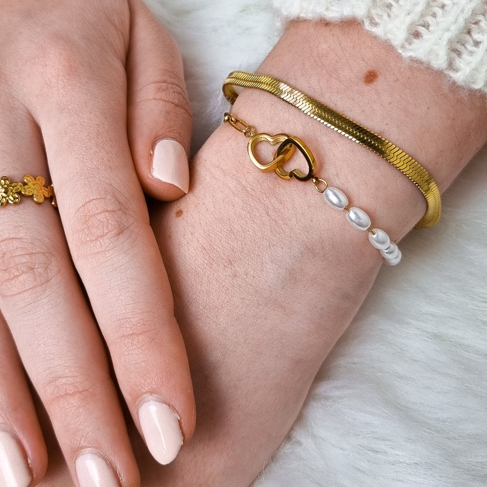 Armband, Paperclip, met 2 harten