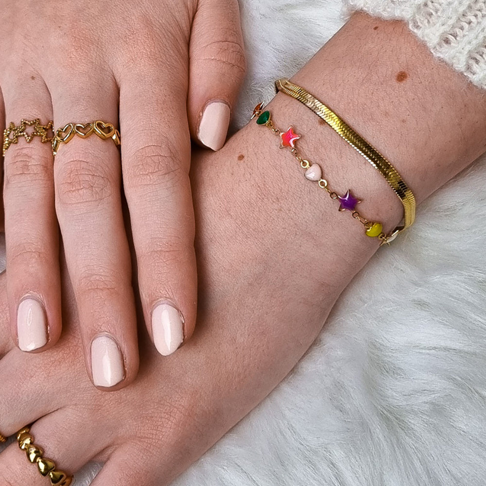 Armband, Kleine schakel, gekleurde hartjes en sterretjes