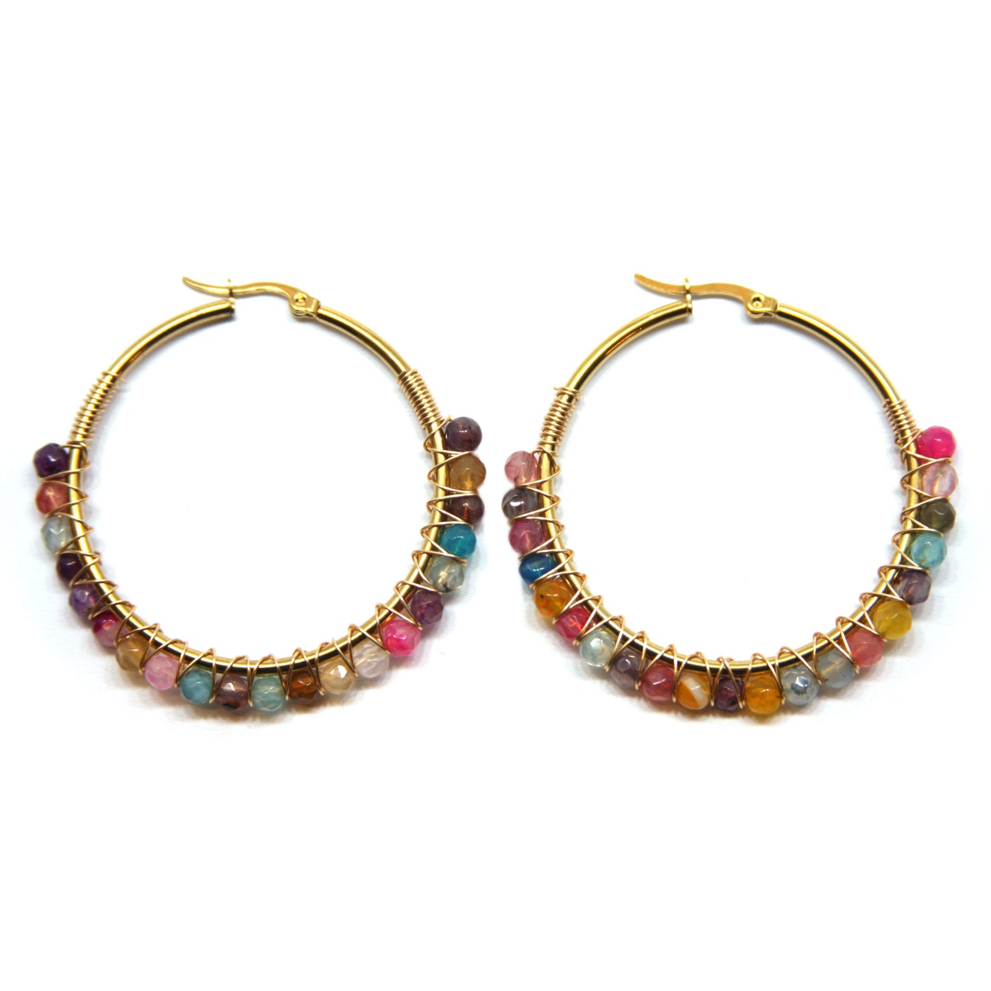 Oorbellen, Rond met kralen, Hoops, Multicolor, 48 x 50 mm