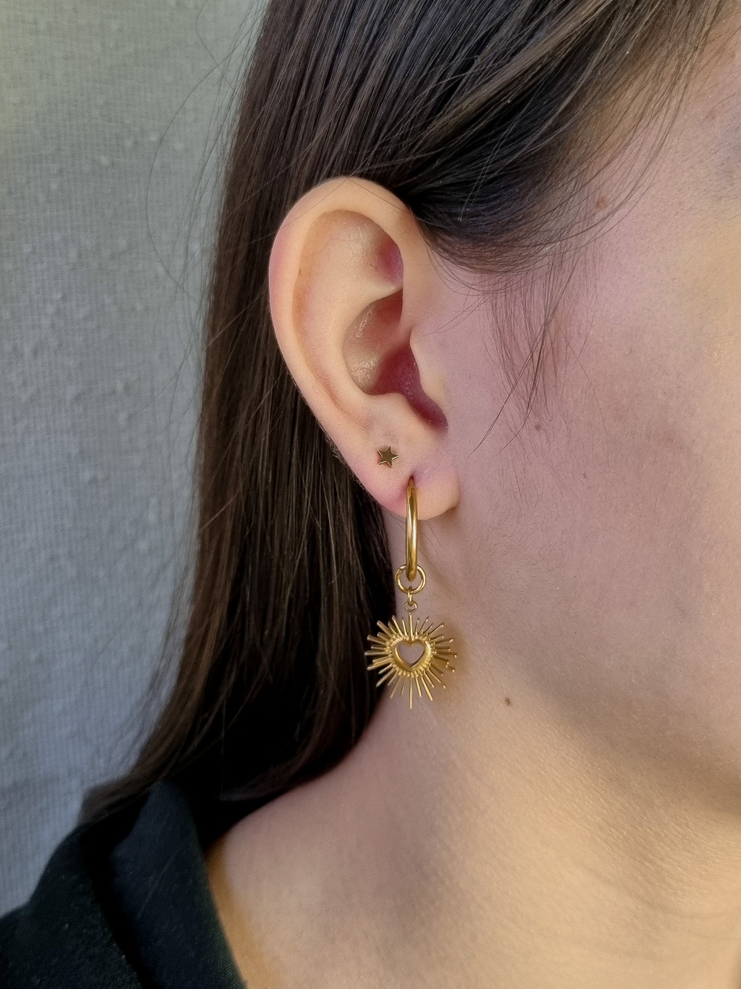 Oorbellen, Stralend hartje, Hoops, 19 x 18 mm