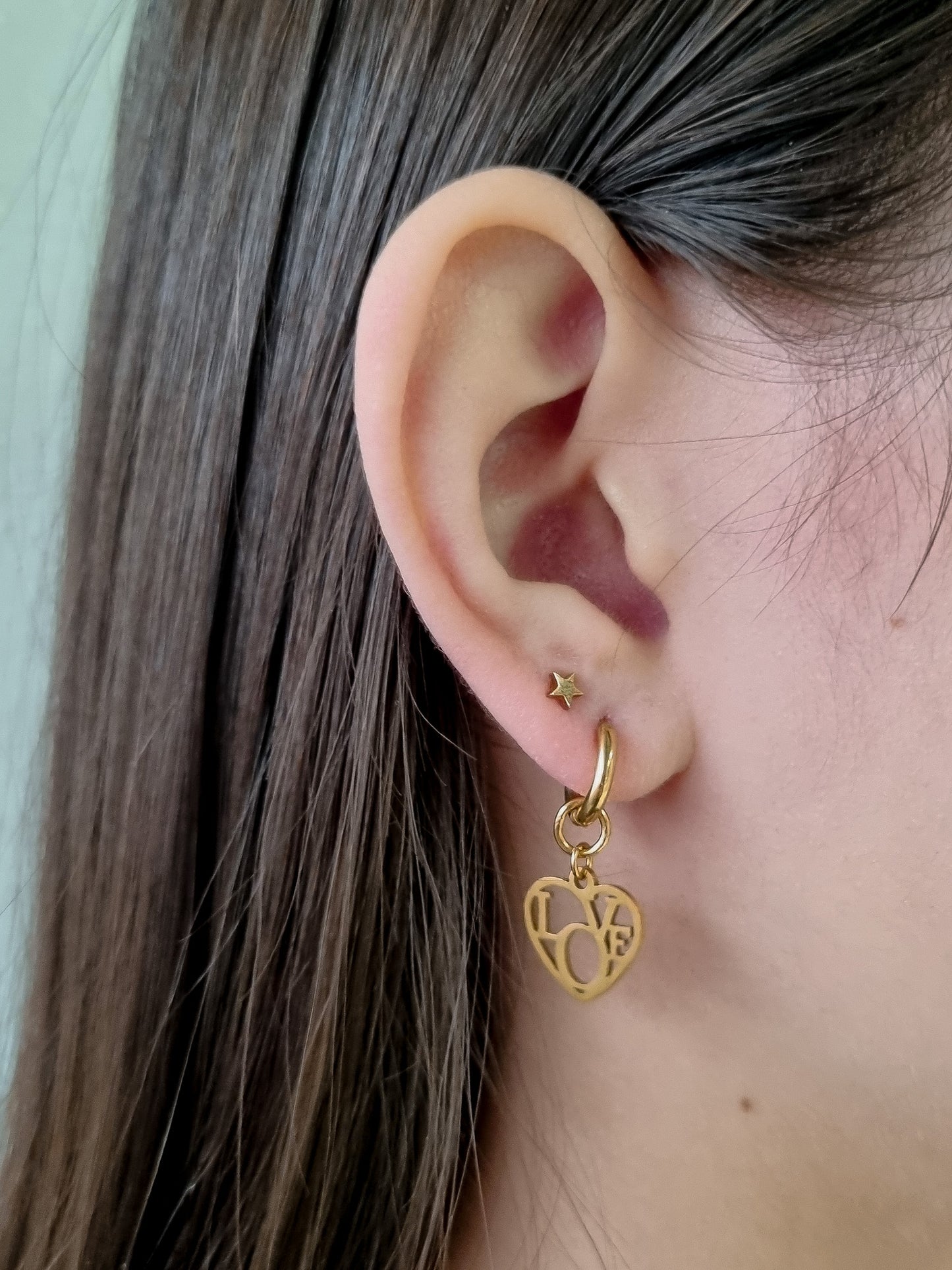 Oorbellen, Tekst love in hartje, Hoops, 13 x 14 mm