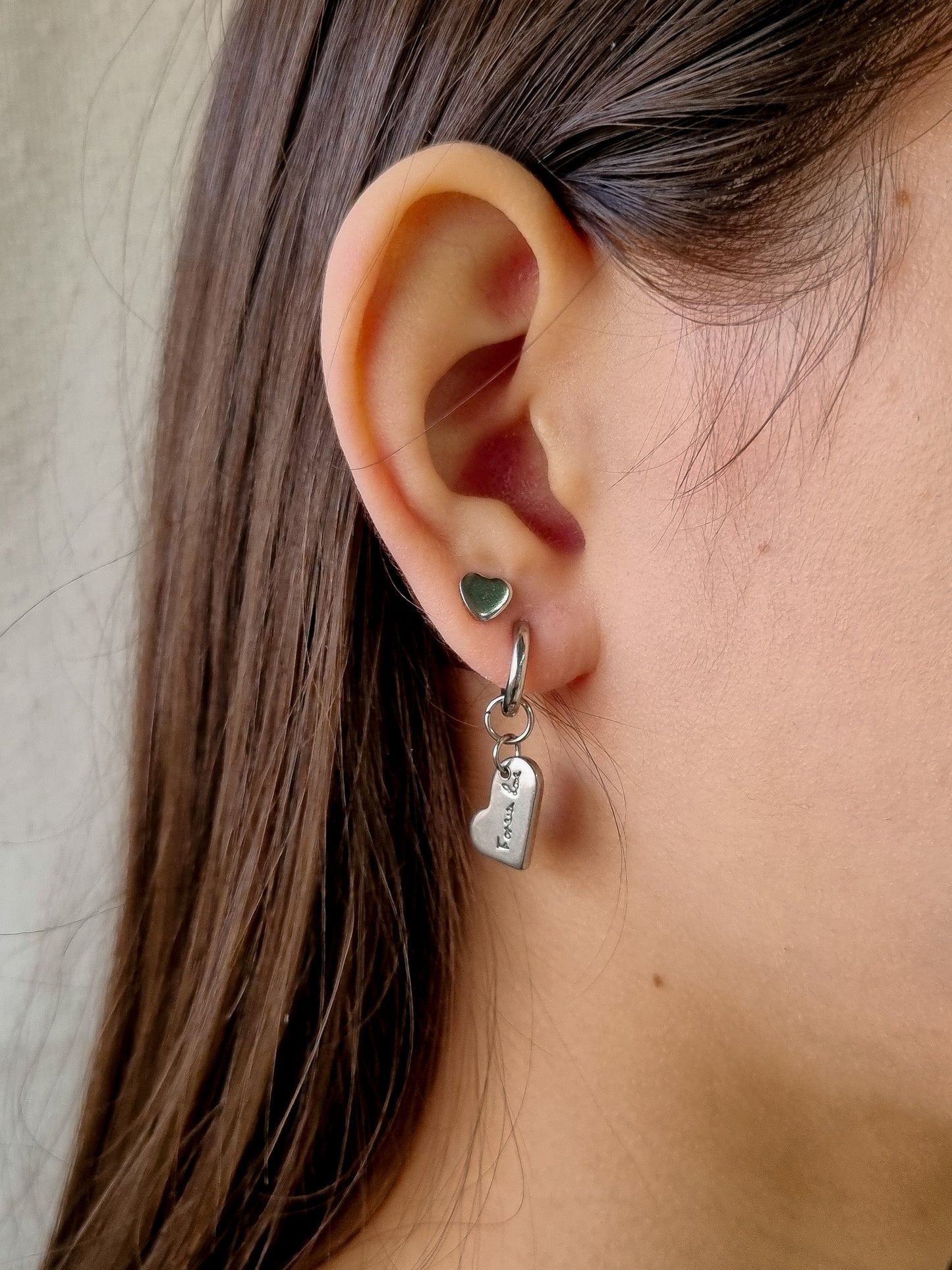 Oorbellen, Hartje met tekst forever love, Hoops, 19 x 18 mm