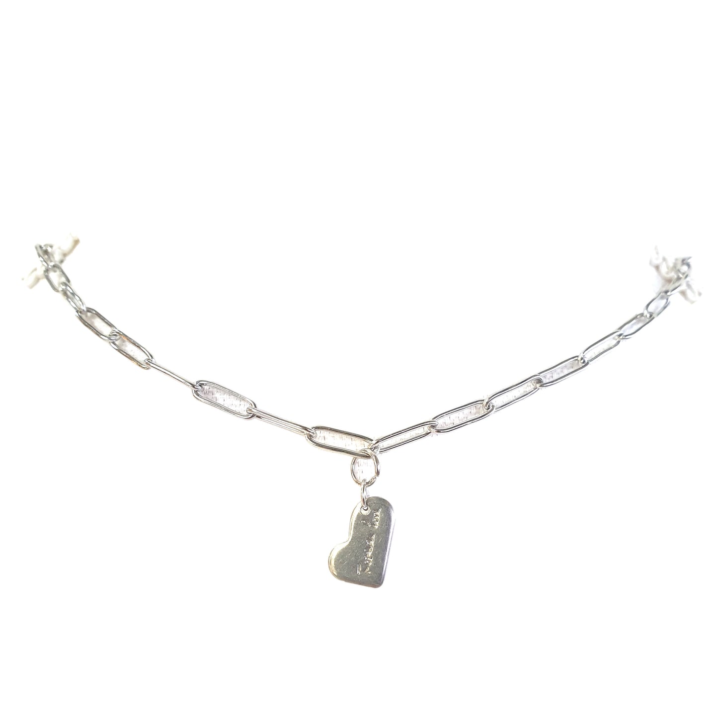 Paperclip ketting Hartjes bedel, Maat L