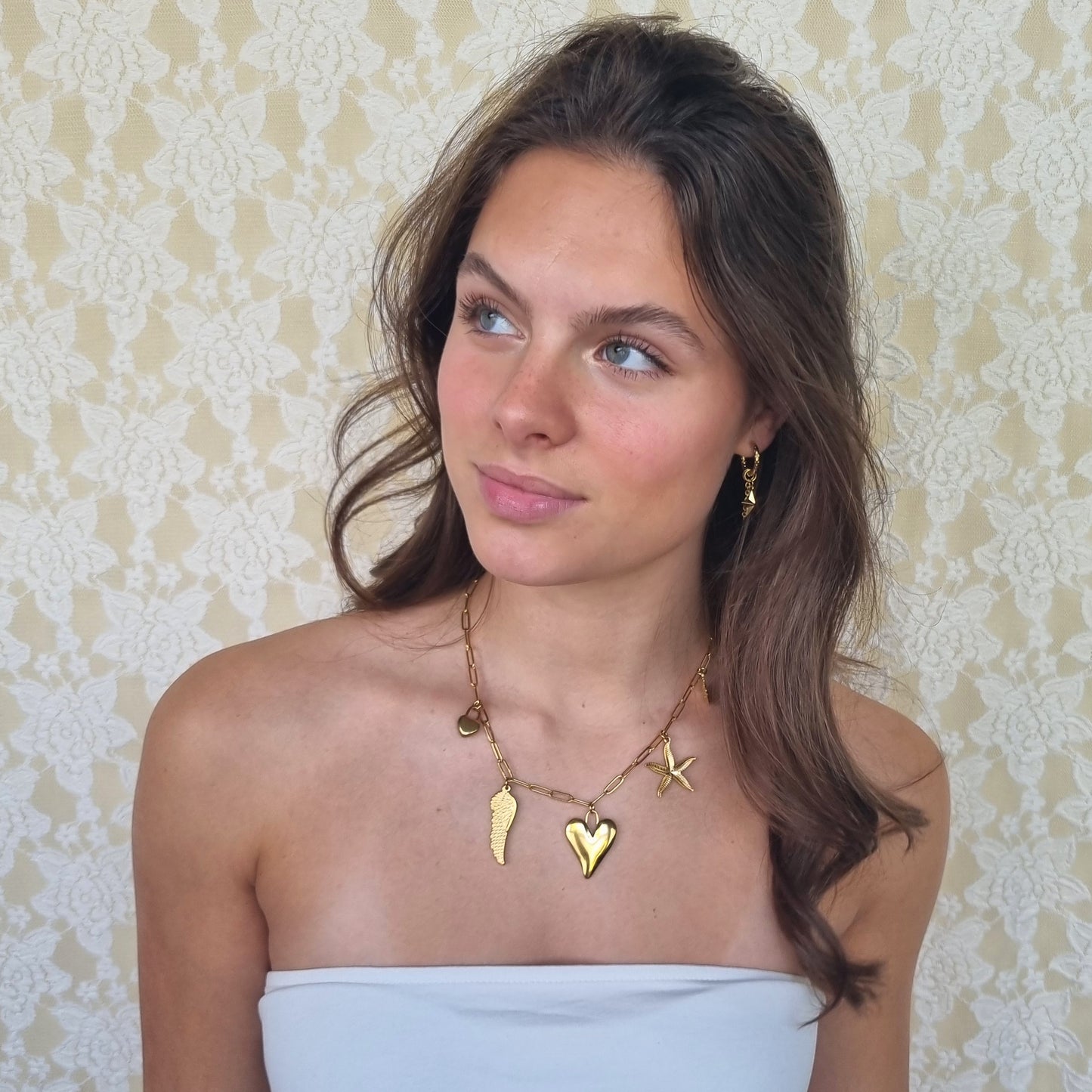 Paperclip ketting Golden love, Maat M