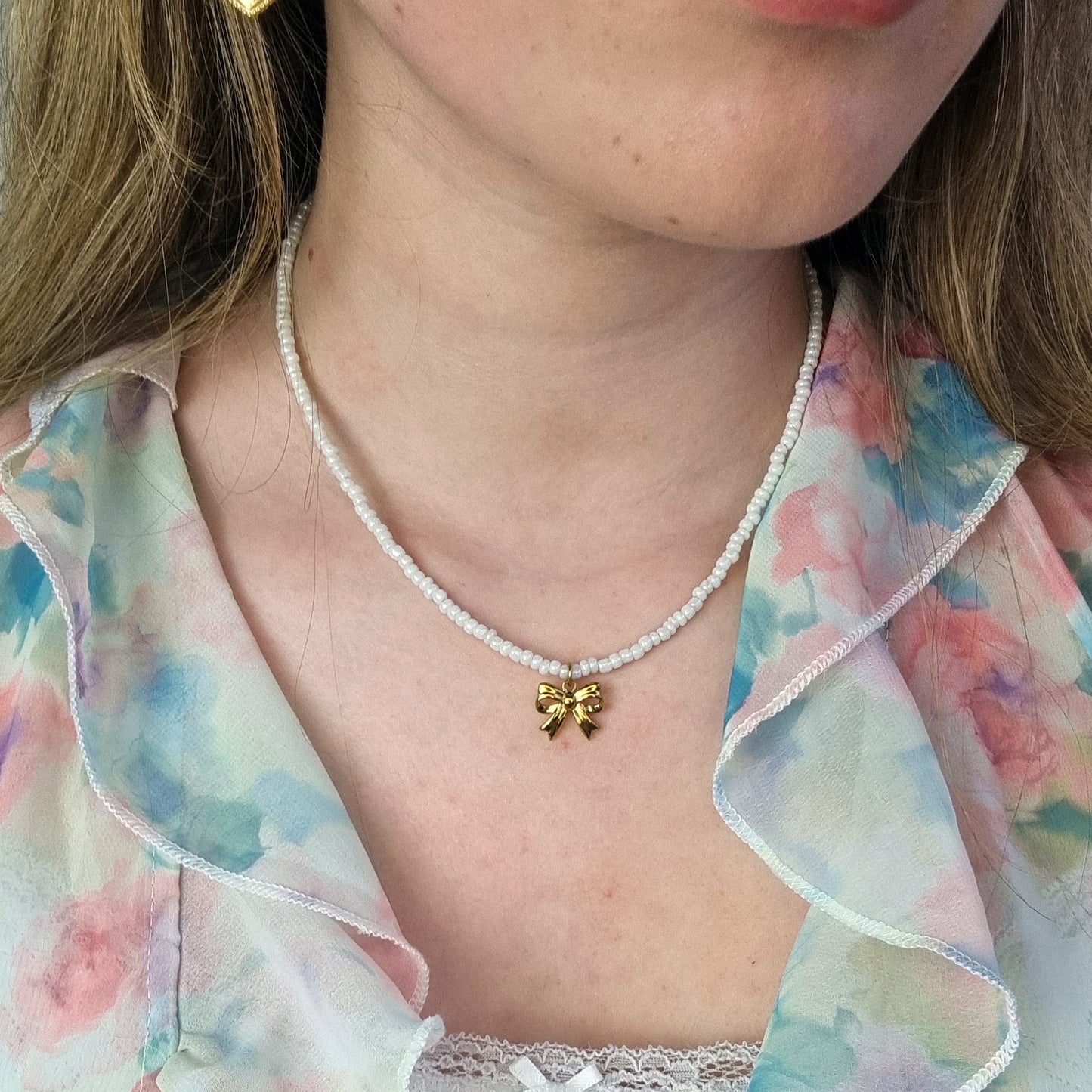 Rocaillesketting, Strikjes bedel, Witte Rocailles, Maat S