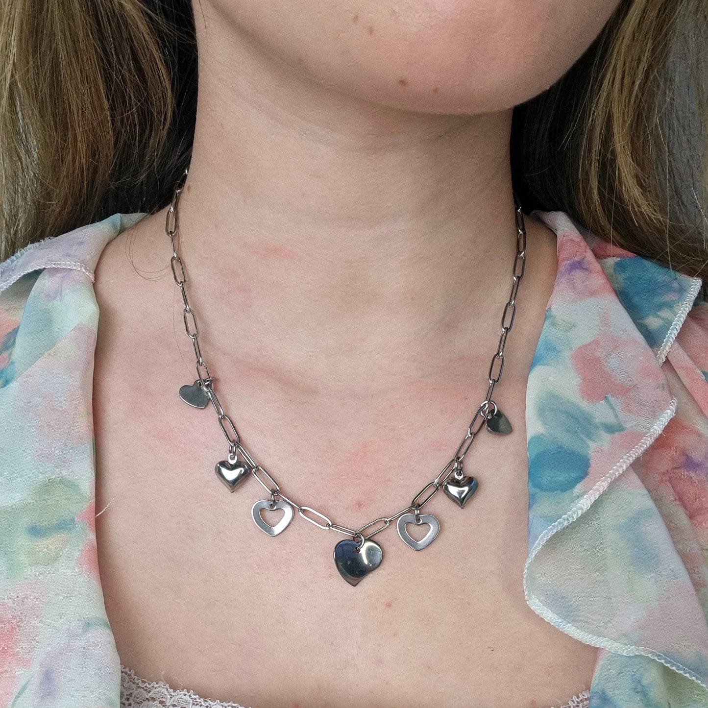 Paperclipketting, Meerdere hartjes bedels, Maat M