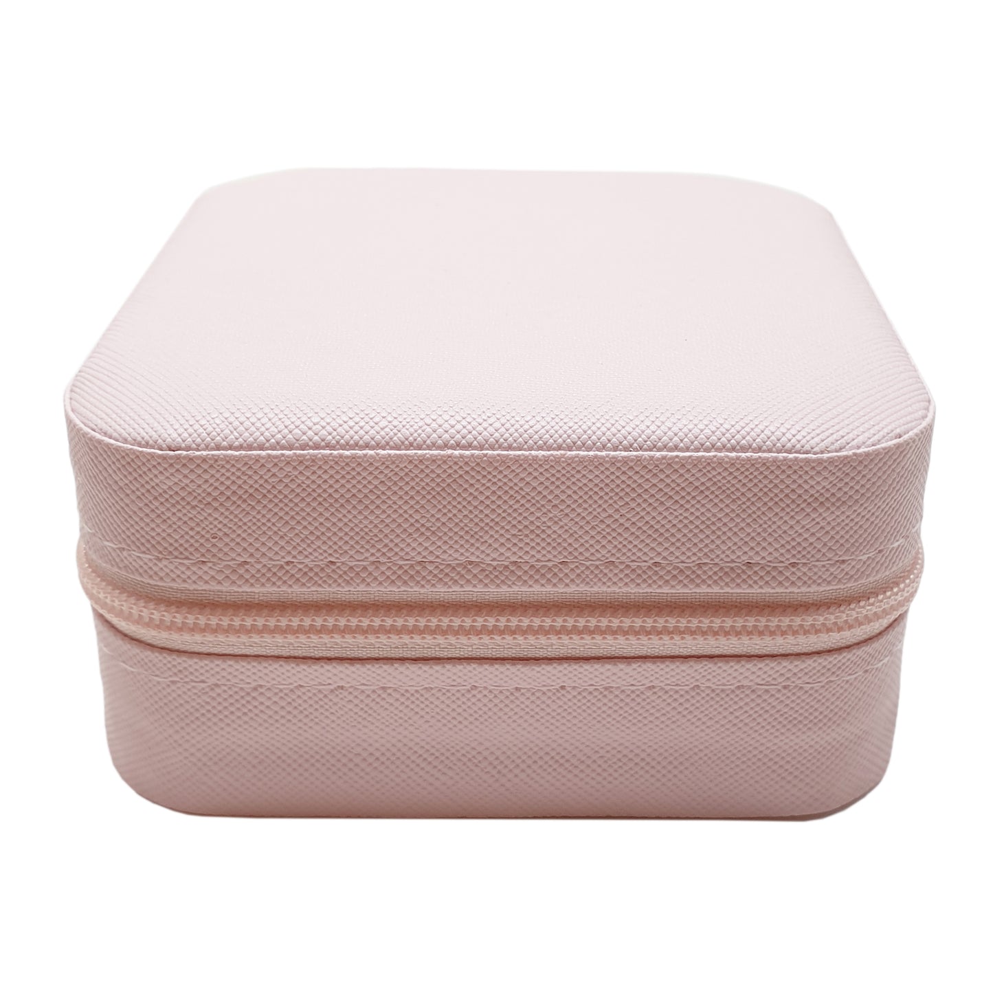Travelbox met rits en vakjes, Roze Vegan Leather, 10x10x5 cm