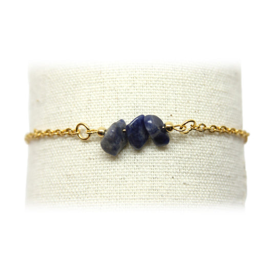 Armband, Schakel, kristalchips, Goud en Donkerblauw Sodaliet