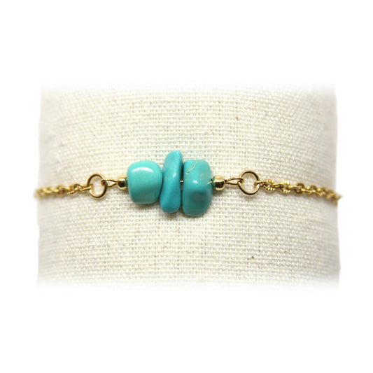 Armband, Schakel, kristalchips, Goud en Turquoise Howliet