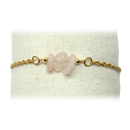 Armband, Schakel, kristalchips, Goud en Roze Roze Kwarts