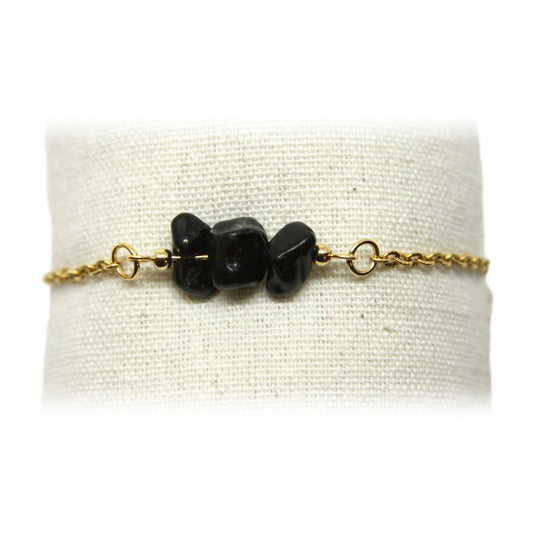 Armband, Schakel, kristalchips, Goud en Zwart Obsidiaan