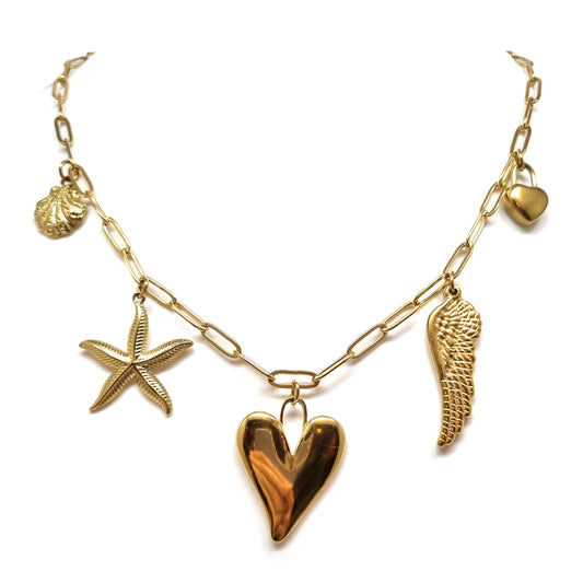 Paperclip ketting Golden love, Maat M