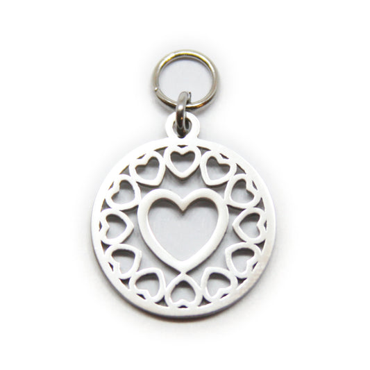 Bedel, ronde hartjes, Zilver, 25 mm